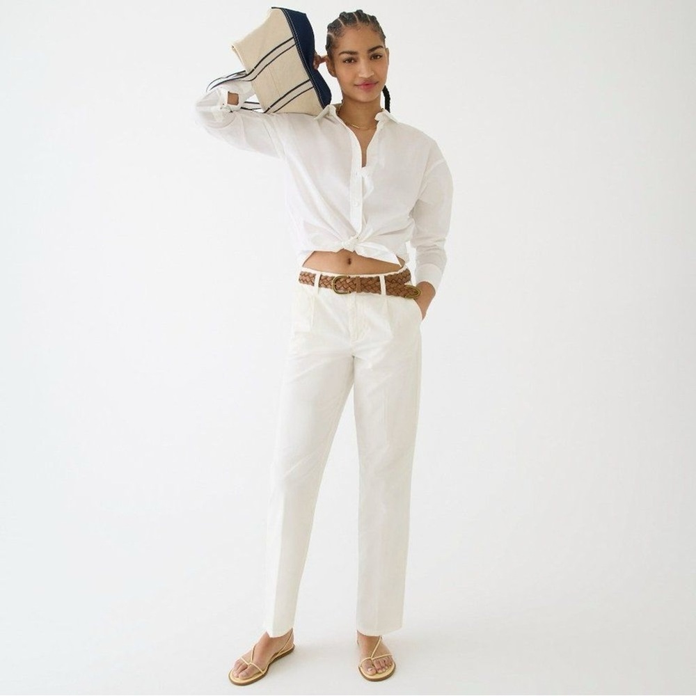 J Crew Pleated Slouchy Boyfriend Chino Pant in‎ Ivory
